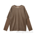 Spring New Batik Frayed Striped Loose T-Shirt